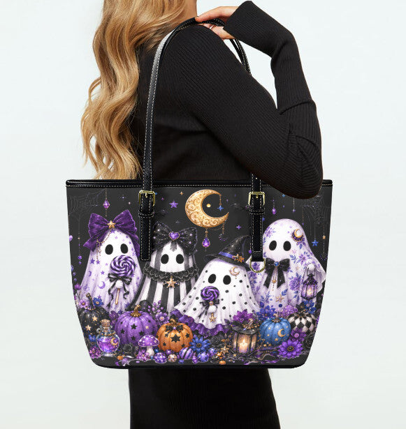 Custom Tote Hand Shoulder Bag 12 X 15 Fall Halloween Gothic Purple Ghost Group Terrifictrend