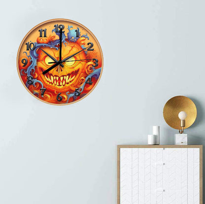Halloween Fun Creepy Jack o Lantern Wood 12" Wall Clock Battery Operated NEW Temptations by Tara