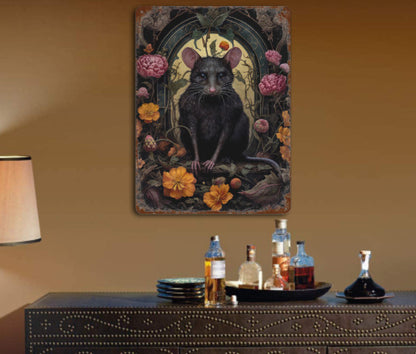 Rustic Gothic Botanical Animals Black Rat Metal Sign Victorian Wall Decor 8 x 12 Unbranded