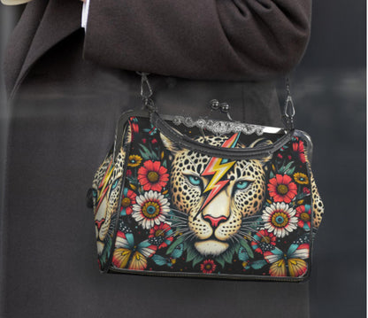 Gothic Leopard Daisy Butterfly Mother's Day  Shoulder Cross Body Bag Satchel Kisslock