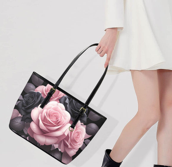 Custom Tote Hand Shoulder Bag 12 X 15 Gothic Victorian Pink Black Roses Medium Terrifictrend