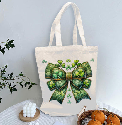 St. Patrick's Day Irish Shamrock Clover Bow  Print Shoulder Tote Bag 15" X 15" TerrificTrend