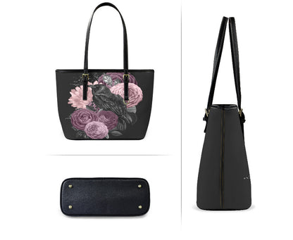 Custom Tote Hand Shoulder Bag 12 X 15 Gothic Crow Purple Lavender Flowers Terrifictrend