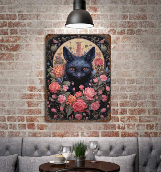 Rustic Gothic Botanical Animals BAT Metal Sign Halloween Wall Decor 8x12 Unbranded