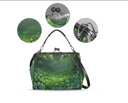 St Patricks Day Green Clover Field Shamrock  Shoulder Cross Body Bag Satchel Kisslock