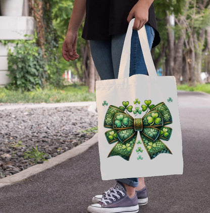 St. Patrick's Day Irish Shamrock Clover Bow  Print Shoulder Tote Bag 15" X 15" TerrificTrend