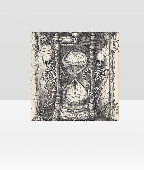 Wall Decor Framed 12X12 Canvas Art Print Skeleton Hourglass Sketch Halloween Home Decor
