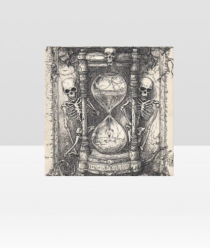 Wall Decor Framed 12X12 Canvas Art Print Skeleton Hourglass Sketch Halloween Home Decor