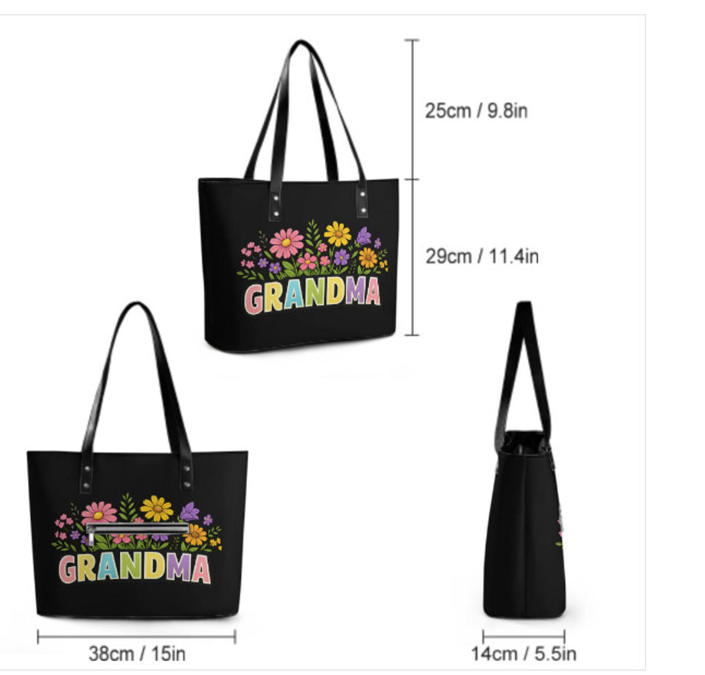 Custom Tote Hand Shoulder Bag 12 X 15 Spring Happy Mothers Day Grandma Flowers Terrifictrend