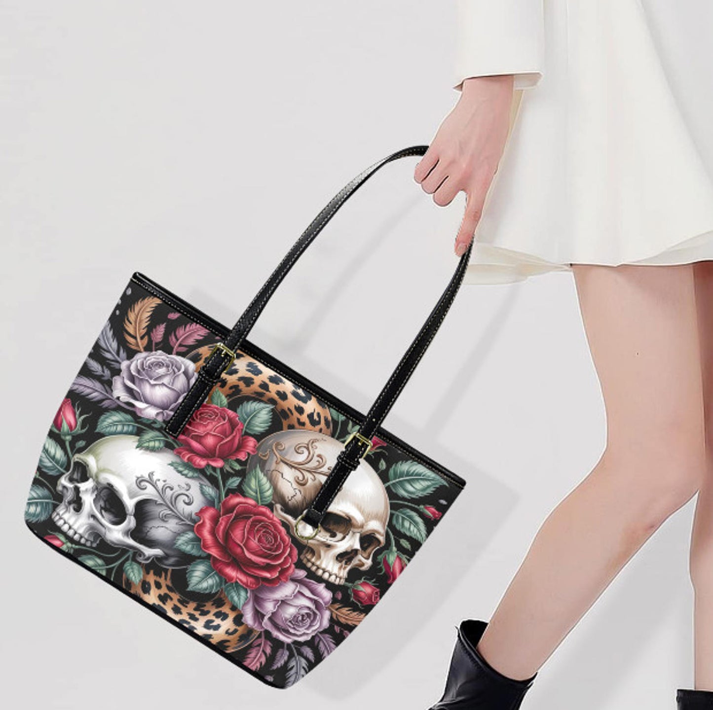 Custom Tote Hand Shoulder Bag 12 X 15 Happy Mothers Day Gothic Skull Roses NEW Terrifictrend