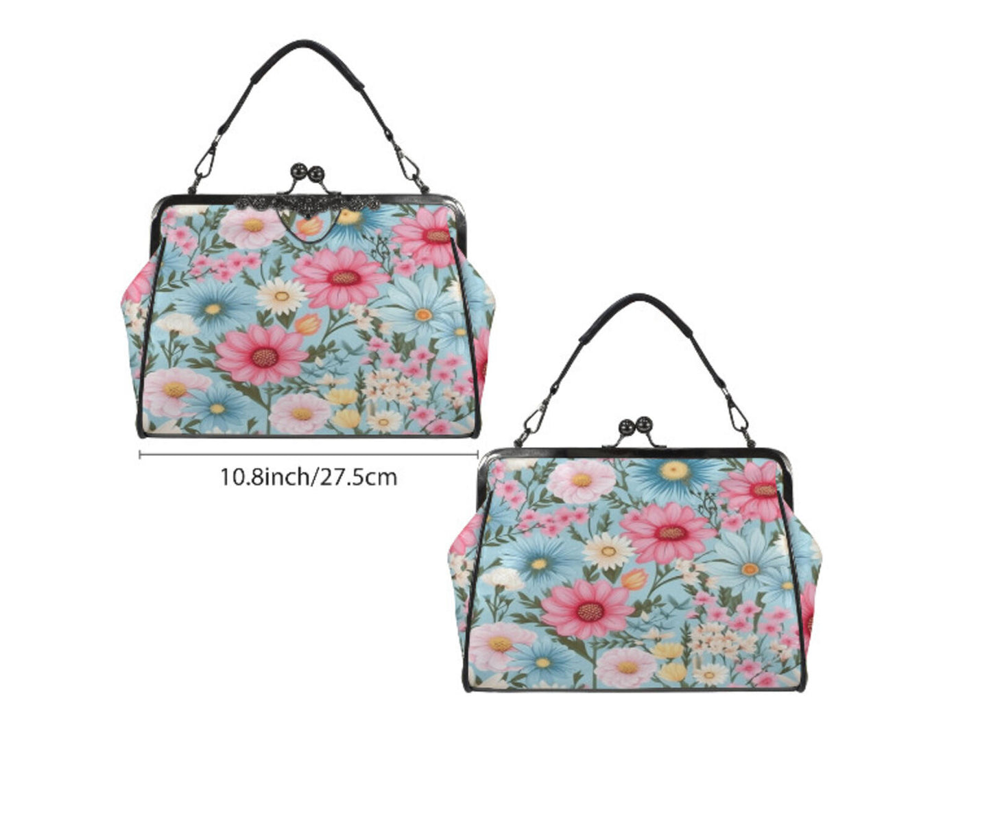 Flowers Green White Pink Spring Summer Art Shoulder Cross Body Bag Satchel NEW Kisslock