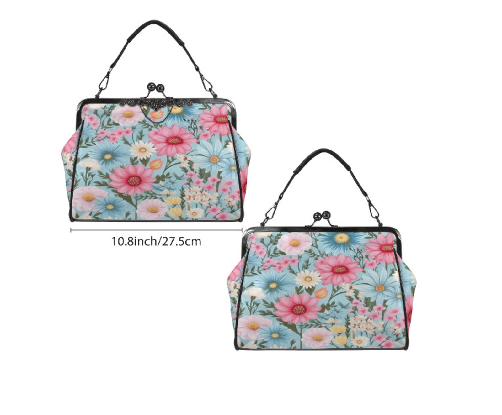 Flowers Green White Pink Spring Summer Art Shoulder Cross Body Bag Satchel NEW Kisslock