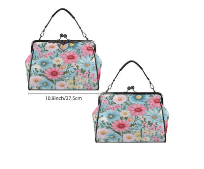 Flowers Green White Pink Spring Summer Art Shoulder Cross Body Bag Satchel NEW Kisslock
