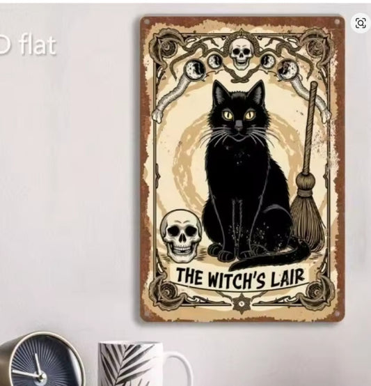 Black Cat Witch Home Wiccan Gothic Welcome Sign Wall Decor The Witch's Lair 8x12 Unbranded