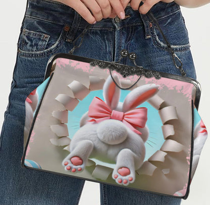 Cute Easter Bunny Hopping Pink Beige White New  Shoulder Cross Body Bag Satchel Kisslock