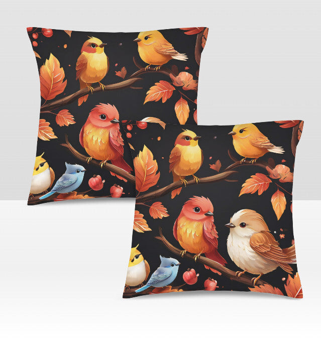 Fall Birds on a Branch Colorful Cozy Throw Pillow Cover  Home Decor  18x18 Unbranded