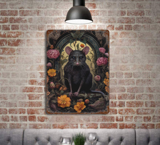 Rustic Gothic Botanical Animals Black Rat Metal Sign Victorian Wall Decor 8 x 12 Unbranded