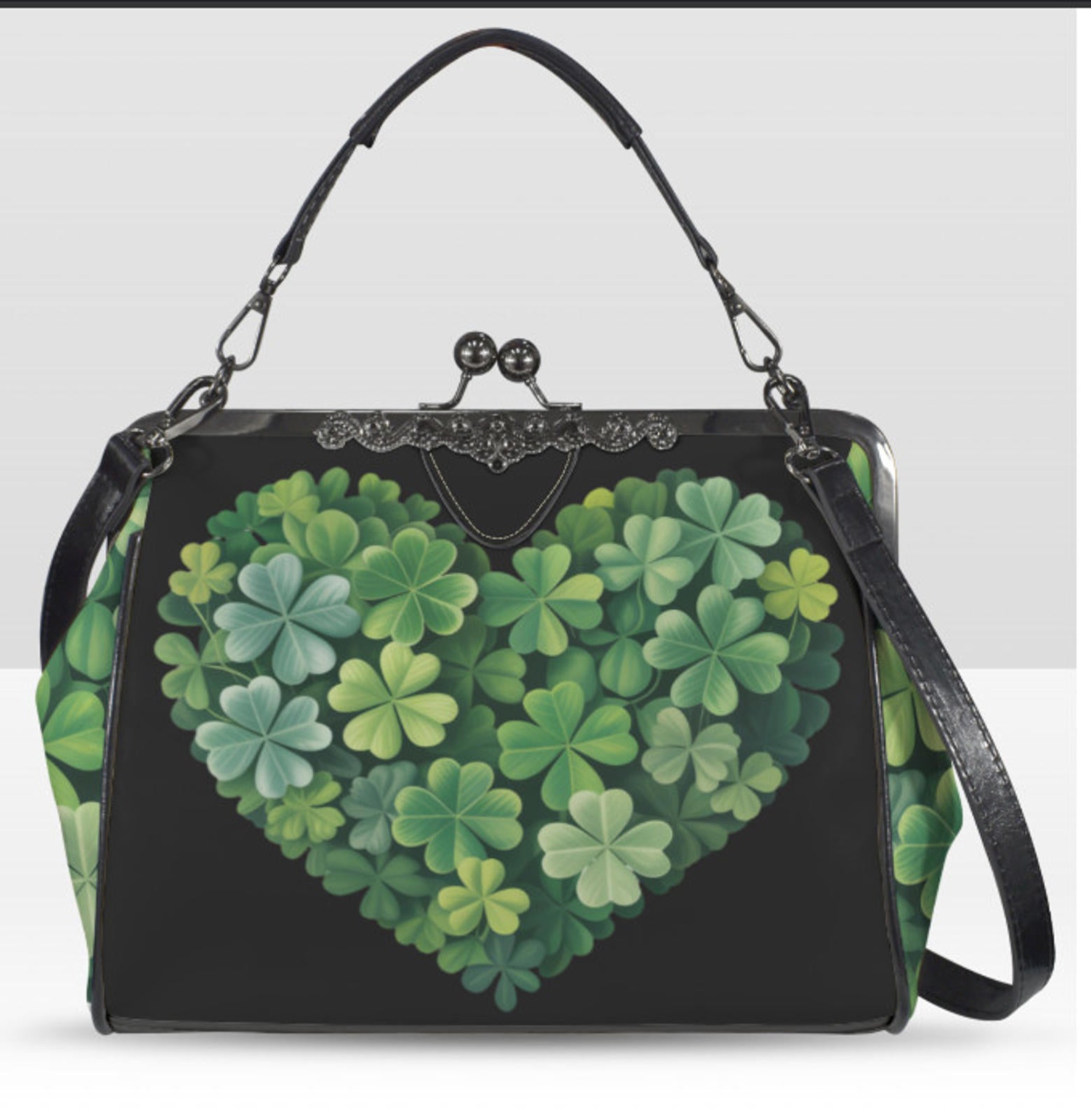 St Patricks Day Green Clover Heart Shamrock  Shoulder Cross Body Bag Satchel Kisslock