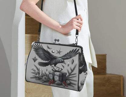 Gray Gothic Christmas Crow  Hand Shoulder Cross Body Bag Satchel 9 x 13 Gift terrifictrend