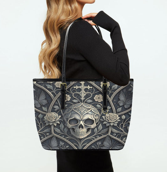 Custom Tote Hand Shoulder Bag 12 X 15 Gothic Victorian Skull Roses Damask Terrifictrend