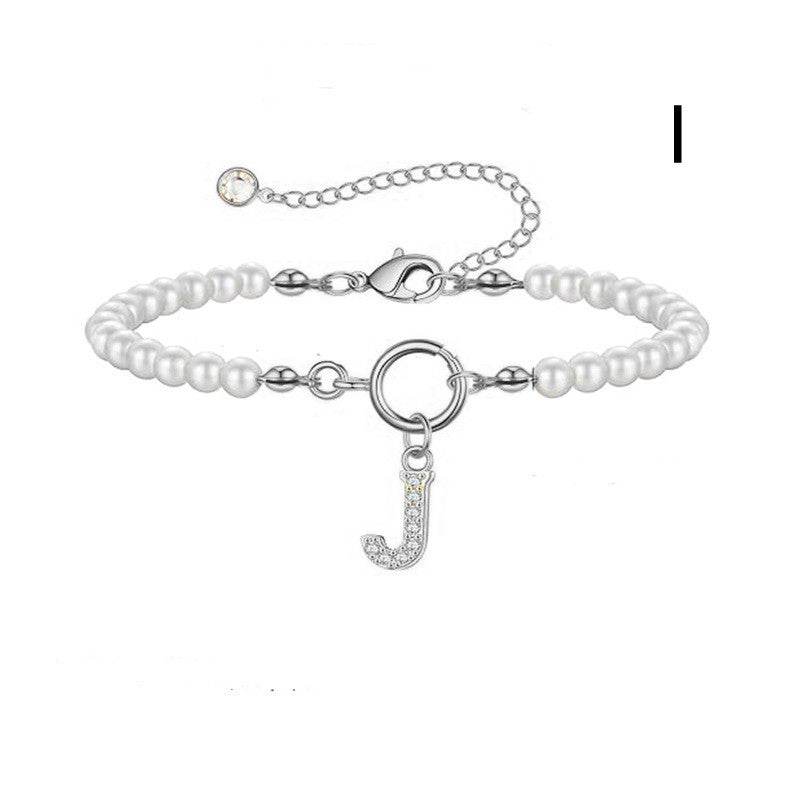 2024 New Fashion Toggle Clasp Initial Bracelet Women A-Z Letter Pendant 6mm Pearl Bracelet For Women Jewelry Gift
