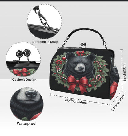 GGGothic Christmas Bear Wreath Hand Shoulder Cross Body Bag Satchel 9 x 13 Gift terrifictrend