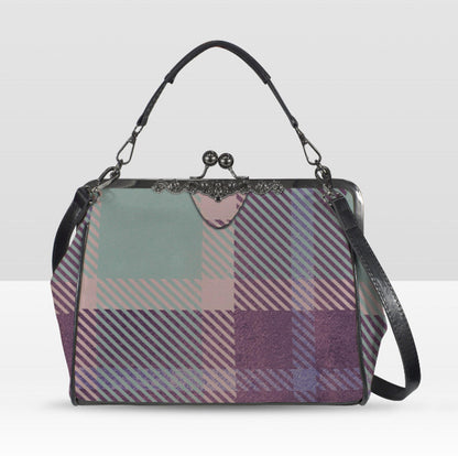 Lavender Purple Sage Plaid Print Shoulder Cross Body Bag Satchel Holiday Gift Kisslock