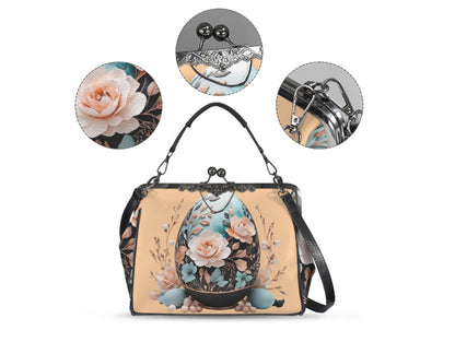Elegant Floral Easter Egg Spring Art Design  Shoulder Cross Body Bag Satchel Kisslock