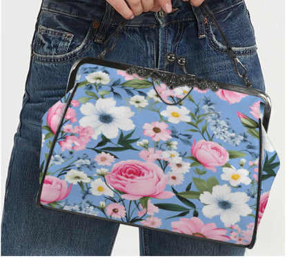Flowers Blue Blue Pink Spring Summer Art Shoulder Cross Body Bag Satchel NEW Kisslock