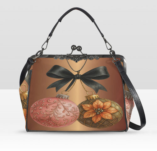 Rose Gold Ornament Christmas Shoulder Cross Body Bag Satchel Holiday Gift Kisslock