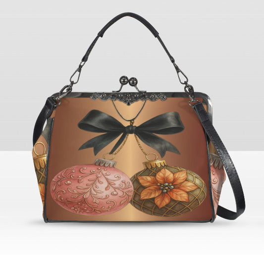 Rose Gold Ornament Christmas Shoulder Cross Body Bag Satchel Holiday Gift Kisslock