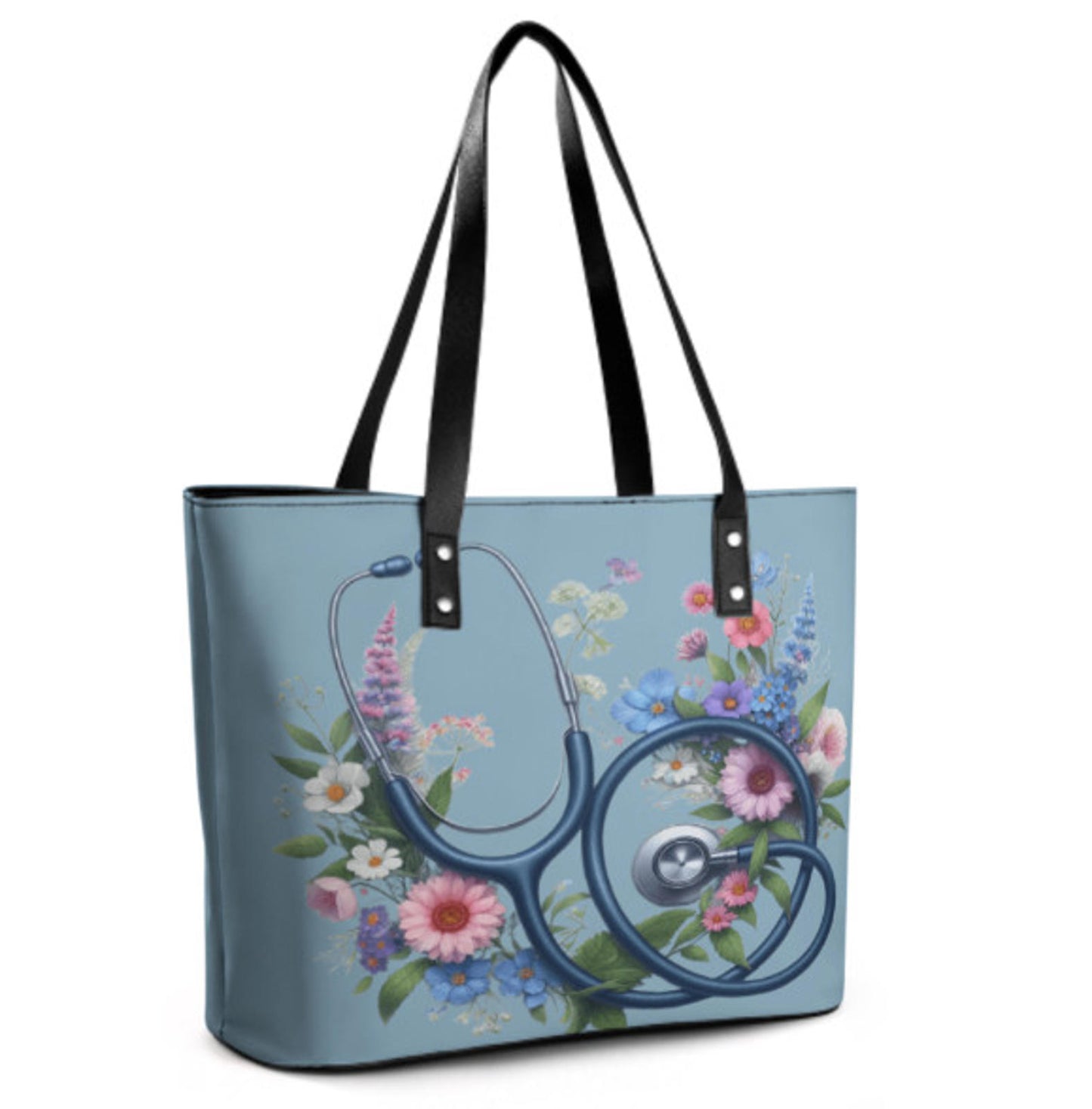 Custom Tote Hand Shoulder Bag 12 X 15 Blue Floral Nurse Doctor Holiday Gift  NEW Terrifictrend