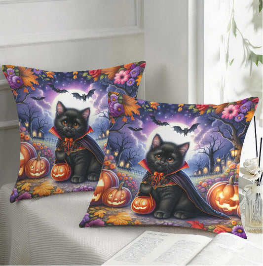 Cute Jack O Lantern Black Cat Throw Pillow Cover Halloween Home Decor 18x18 Unbranded