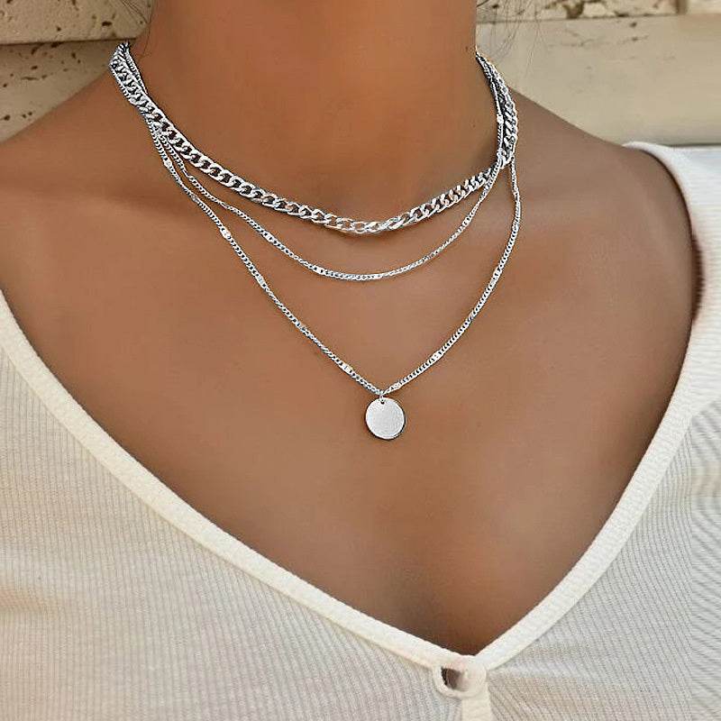 Women's Multilayer Necklace Ins Fashion Disc Pendant Clavicle Necklace Chains Personality Jewelry