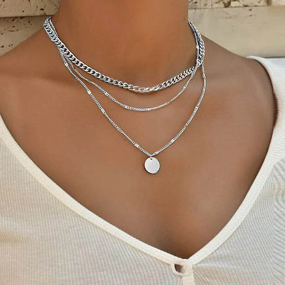 Women's Multilayer Necklace Ins Fashion Disc Pendant Clavicle Necklace Chains Personality Jewelry