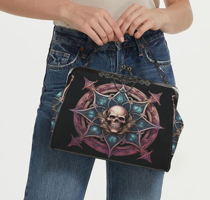 Dark Victorian Gothic Medieval Skull Shieldl Shoulder Cross Body Bag Satchel NEW Kisslock
