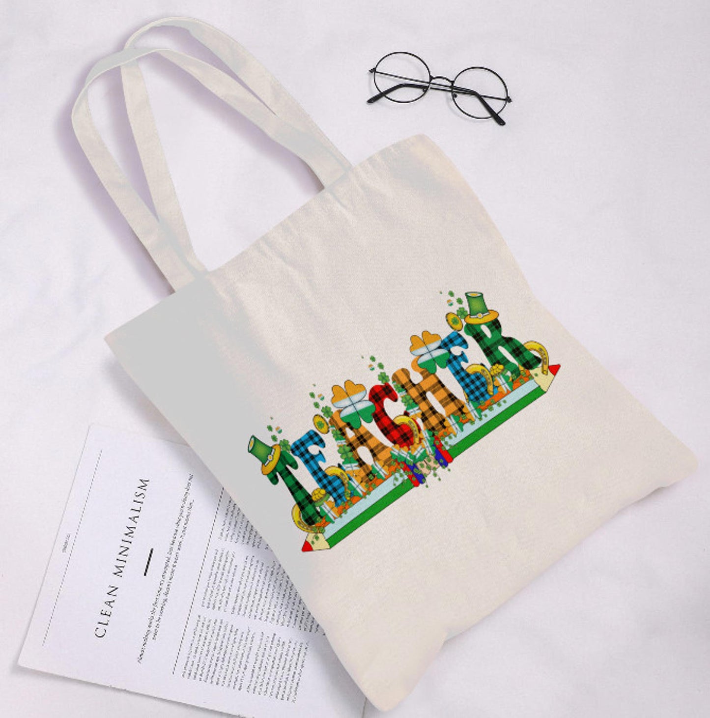 St. Patrick's Day Irish Teacher Plaid Fun  Print Shoulder Tote Bag 15" X 15" TerrificTrend