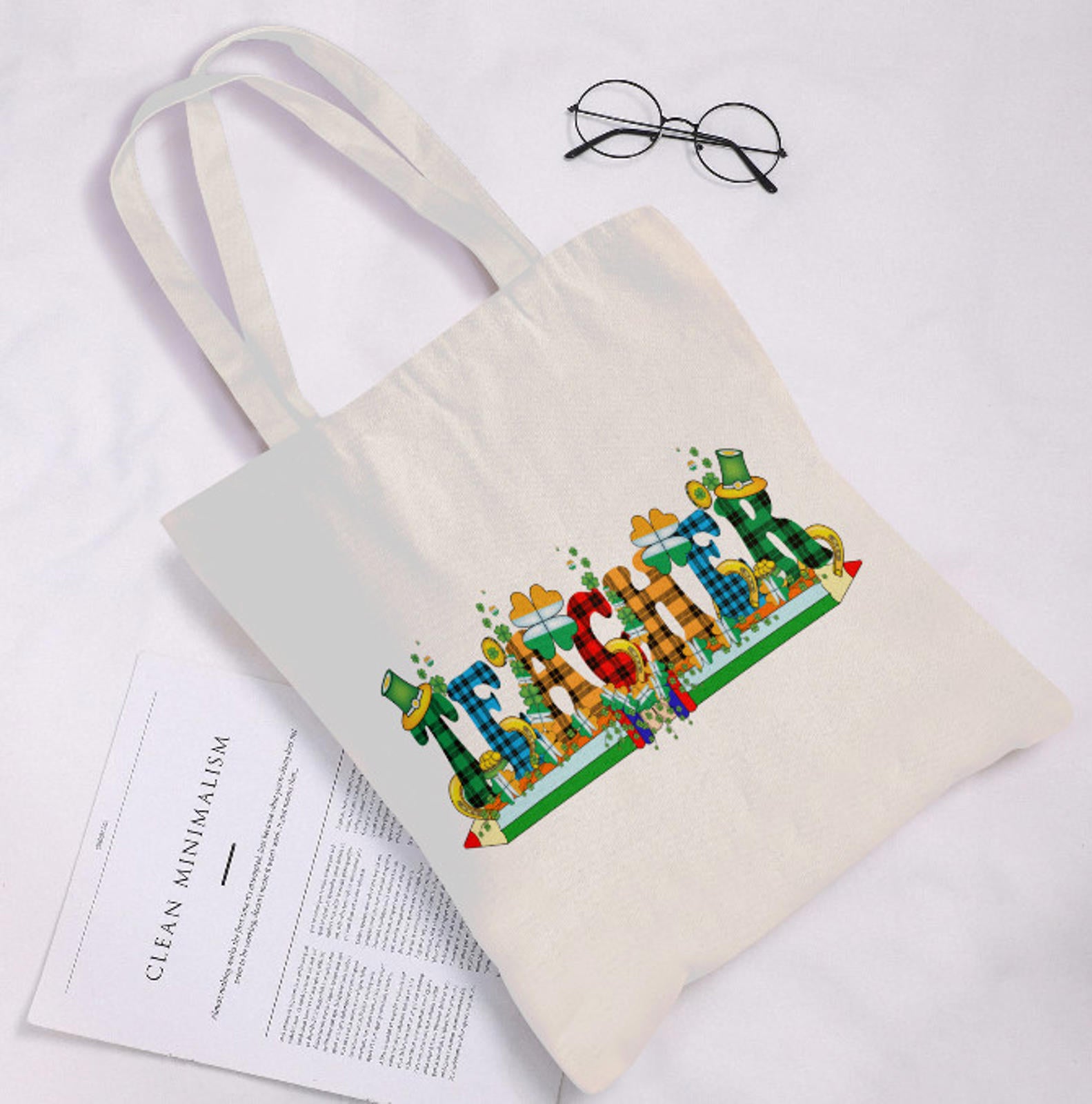 St. Patrick's Day Irish Teacher Plaid Fun  Print Shoulder Tote Bag 15" X 15" TerrificTrend