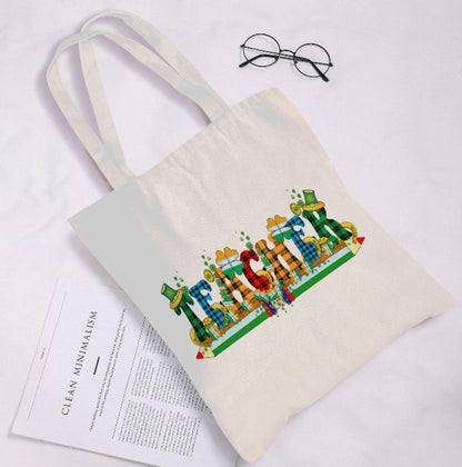 St. Patrick's Day Irish Teacher Plaid Fun  Print Shoulder Tote Bag 15" X 15" TerrificTrend