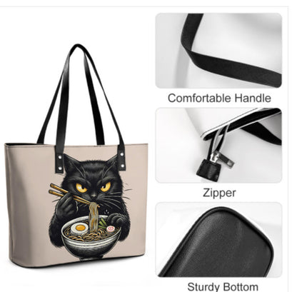 Custom Tote Hand Shoulder Bag 12 X 15  Black Cat Eating Ramen Anime Gift  NEW Terrifictrend