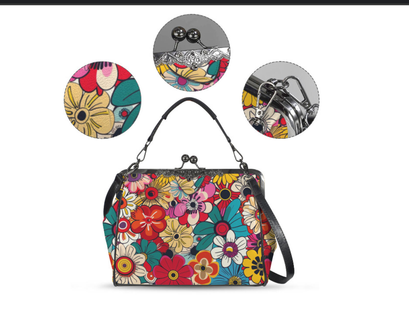 Whimsical Flower Art Spring Mother's Day Shoulder Cross Body Bag Satchel NEW Kisslock