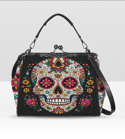 Sugar Skull Day of the Dead Halloween Floral Shoulder Cross Body Bag Satchel NEW Kisslock