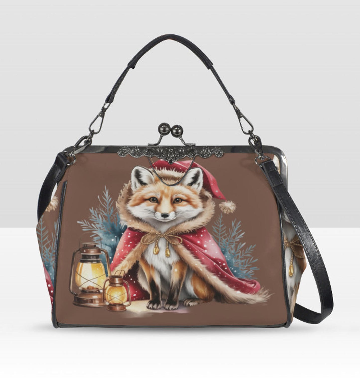 Victorian Gothic Christmas Fox Holiday  Shoulder Cross Body Hand Bag Satchel Kisslock