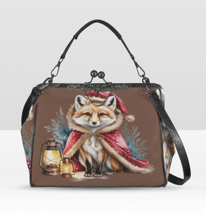 Victorian Gothic Christmas Fox Holiday  Shoulder Cross Body Hand Bag Satchel Kisslock