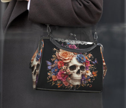 Sugar Skull Day of the Dead Halloween Floral Shoulder Cross Body Bag Satchel NEW Kisslock
