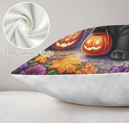 Cute Jack O Lantern Black Cat Throw Pillow Cover Halloween Home Decor 18x18 Unbranded