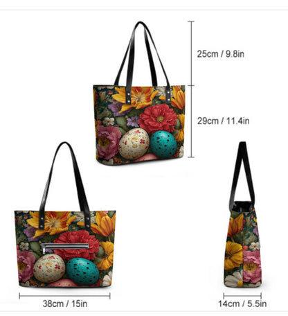 Custom Tote Hand Shoulder Bag 12 X 15 Spring Eggs Flowers Easter Mother's Day Terrifictrend