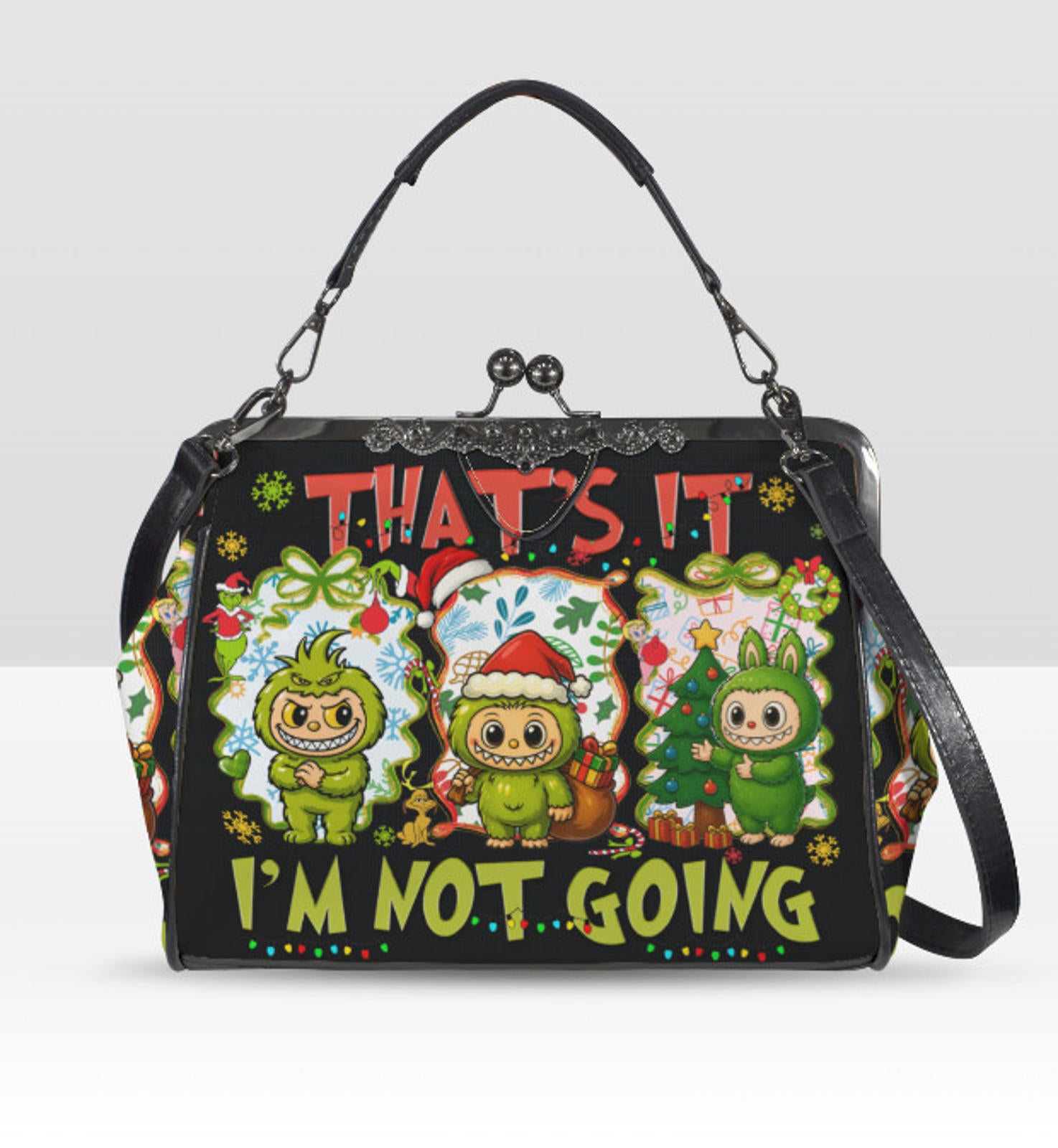 LaBubu La Bubu Monster Grinch Christmas Holiday  Shoulder Cross Body Bag Satchel Kisslock