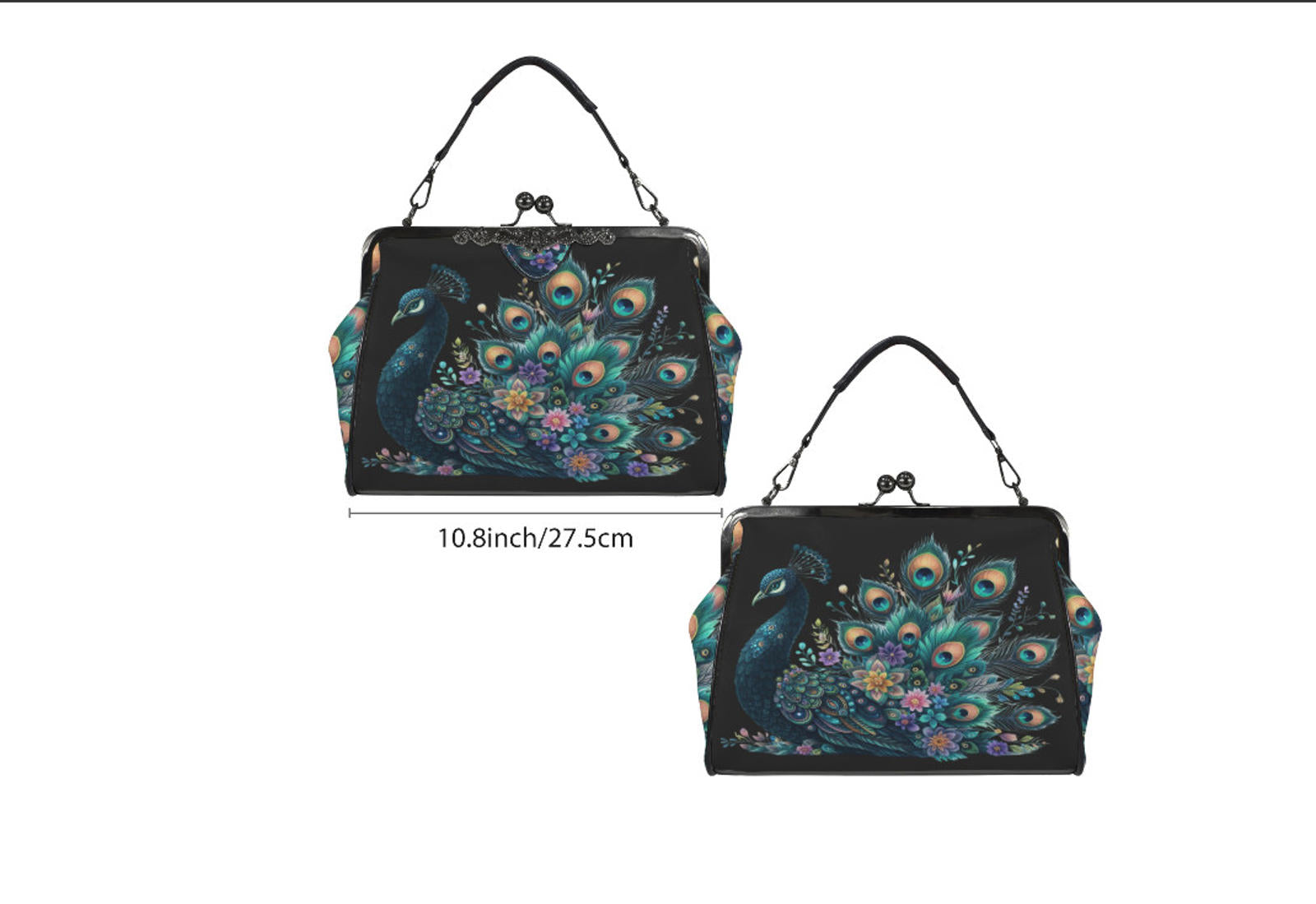 Victorian Gothic Floral Peacock Spring Colors Shoulder Cross Body Bag Satchel Kisslock