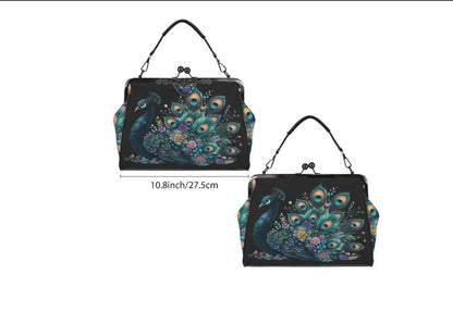 Victorian Gothic Floral Peacock Spring Colors Shoulder Cross Body Bag Satchel Kisslock